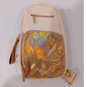 New Peach Rose Gold Shiny Mini Sling Crossbody Backpack